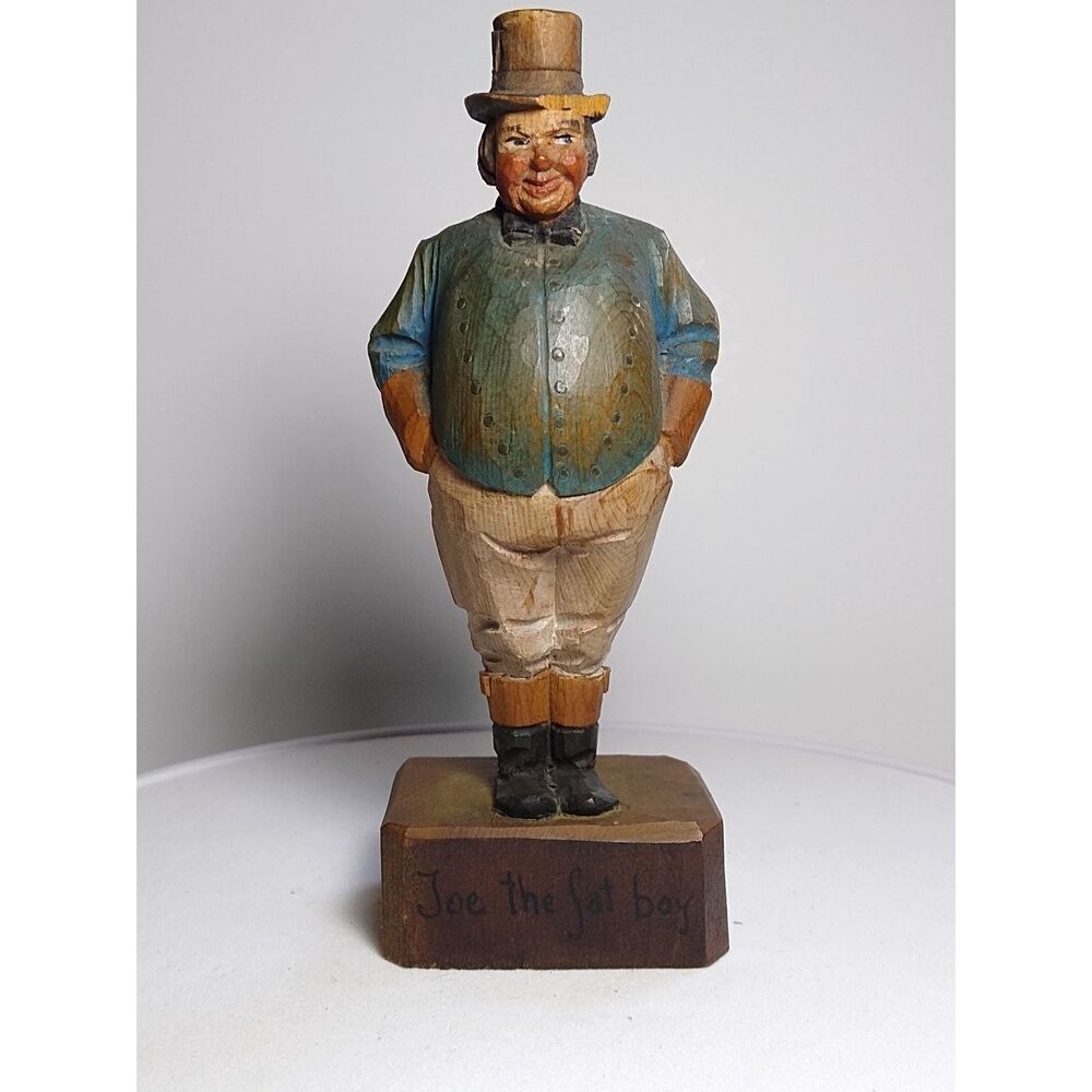 ANRI 5" Vintage Wood Figurine "Joe the Fat Boy" Hand-Carved Folk Art Decor Italy